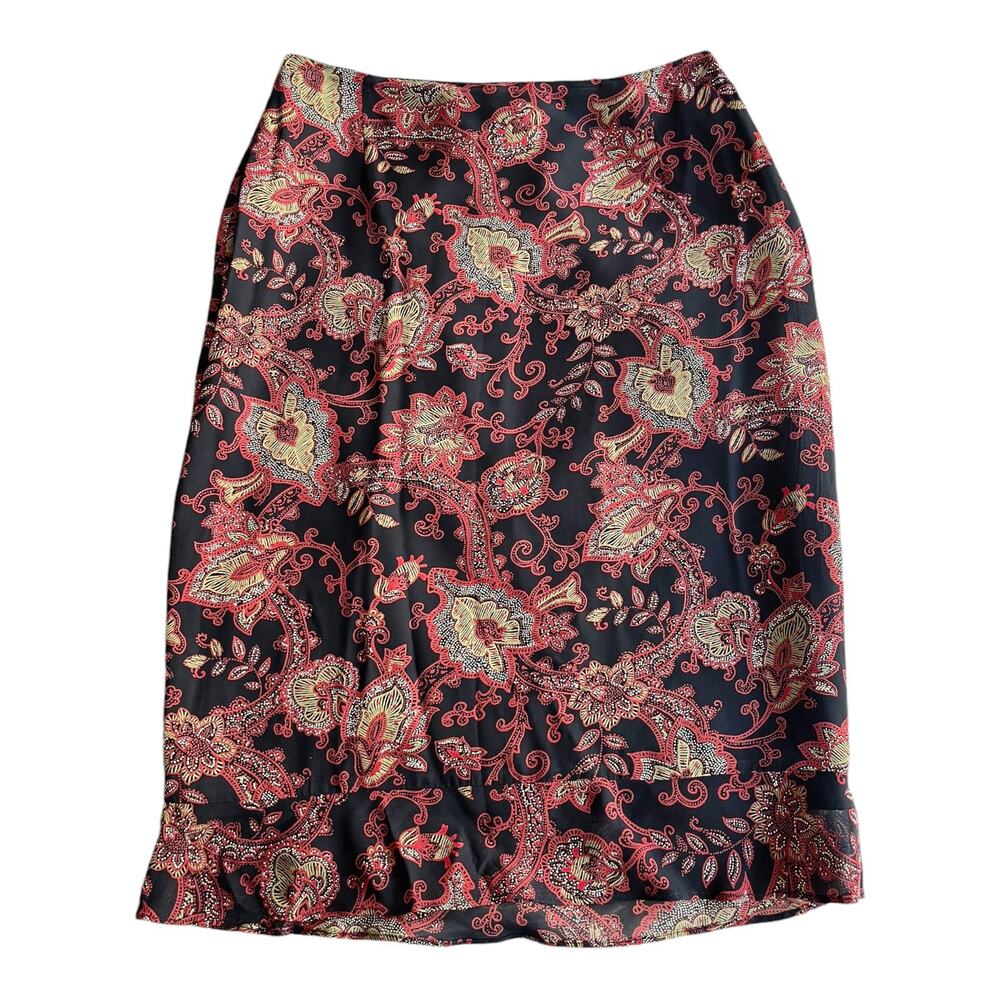 TRISTAN & ISEUT Paisley Floral Print Knee Length Chiffon Canada Black Size 6 EUC